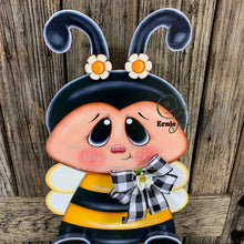 Load image into Gallery viewer, BEE centerpiece, Bee decoration, Bee arrangement, Wooden Bee with stand, Bumble Bee decor, Summer Bee shelf sitter, wooden Bee arrangement