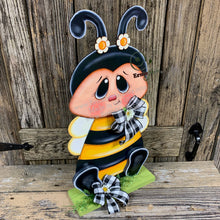 Load image into Gallery viewer, BEE centerpiece, Bee decoration, Bee arrangement, Wooden Bee with stand, Bumble Bee decor, Summer Bee shelf sitter, wooden Bee arrangement