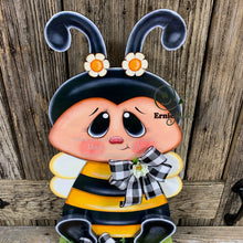 Load image into Gallery viewer, BEE centerpiece, Bee decoration, Bee arrangement, Wooden Bee with stand, Bumble Bee decor, Summer Bee shelf sitter, wooden Bee arrangement