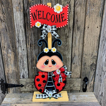 Load image into Gallery viewer, Ladybug decoration, Ladybug centerpiece, Ladybug sign, wooden ladybug with stand, Ladybug Porch decoration, ladybug Summer Porch greeter,