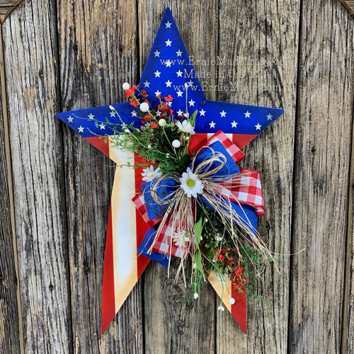 Patriotic door hanger, primitive star decoration, Summer door hanger, Fourth of July wreath for front door, summer arrangement, Americana