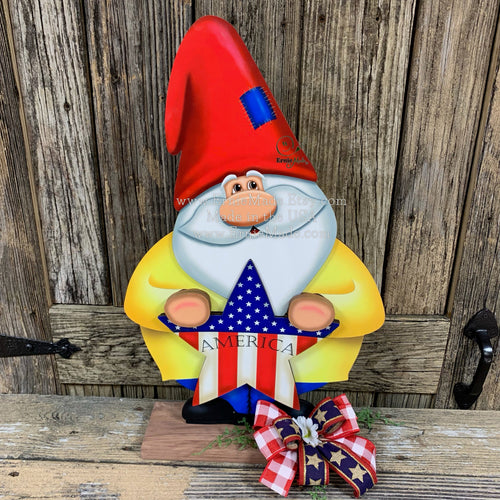 Gnome, Patriotic Gnome decoration, Gnome porch decor, Wooden Gnome For Summer, Fourth of July, Gnome with flag, Primitive Americana star