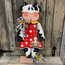 Load image into Gallery viewer, Farmhouse Cow decoration for entryway, Wooden Cow with stand, Country style cow and Chicken centerpiece, Cowgirl decor, Farm, Chicken decor