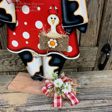 Load image into Gallery viewer, Farmhouse Cow decoration for entryway, Wooden Cow with stand, Country style cow and Chicken centerpiece, Cowgirl decor, Farm, Chicken decor
