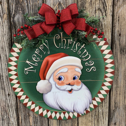 Front door hanger for Christmas, Christmas Farmhouse door decor, Wood round Christmas sign, Christmas gift, Wood Santa decor, Santa wreath