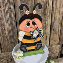 Load image into Gallery viewer, Bee decoration, Farmhouse Bee decor, Bee Tiered tray decor, Cute wood Bumble Bee sign, Summer Bee shelf sitter, Bee for kitchen counter top