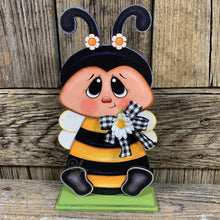 Load image into Gallery viewer, Bee decoration, Farmhouse Bee decor, Bee Tiered tray decor, Cute wood Bumble Bee sign, Summer Bee shelf sitter, Bee for kitchen counter top
