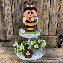 Load image into Gallery viewer, Bee decoration, Farmhouse Bee decor, Bee Tiered tray decor, Cute wood Bumble Bee sign, Summer Bee shelf sitter, Bee for kitchen counter top