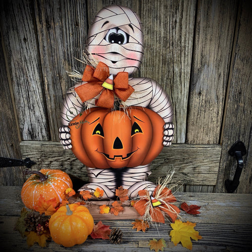 Halloween decoration, Mummy, Jack-o-lantern, pumpkin porch decor, Mummy shelf sitter, Halloween, Candy corn decor, Farmhouse fall decor,