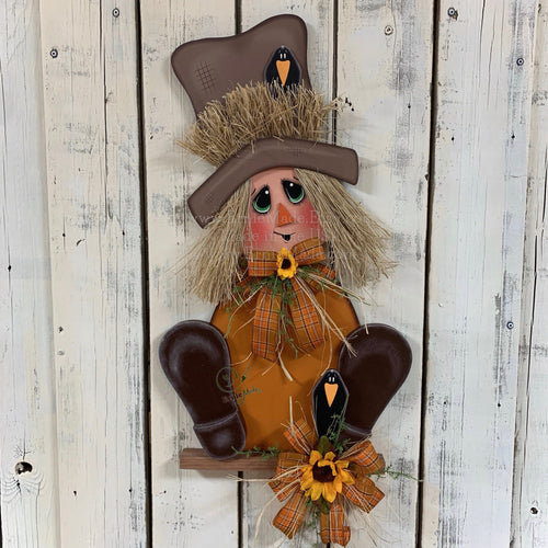 Fall door hanger, Scarecrow door decor, Scarecrow porch leaner, Thanksgiving Door Hanger, Halloween door hanger, Sitting Scarecrow with hat
