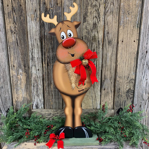 Christmas Reindeer decoration, Large Reindeer, Rudolph and Santa decor, Wooden Reindeer with stand, Farmhouse Christmas Porch decoration,
