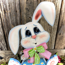Load image into Gallery viewer, Spring Decoration, Easter Bunny centerpiece, bunny with floppy ears, Farmhouse Easter decor, wooden Bunny with Easter egg, Primitive Bunny
