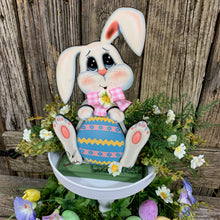 Load image into Gallery viewer, Spring Decoration, Easter Bunny with floppy ears, Farmhouse Spring, Easter Tiered tray decor, wooden Bunny with Easter egg, Primitive Bunny