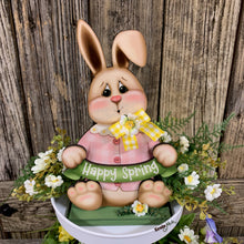 Load image into Gallery viewer, Spring Decoration, Easter Bunny centerpiece, Tiered tray decor, Vintage Easter Farmhouse decor, wood Bunny with Easter sign, Primitive Bunny