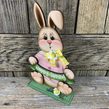 Load image into Gallery viewer, Spring Decoration, Easter Bunny centerpiece, Tiered tray decor, Vintage Easter Farmhouse decor, wood Bunny with Easter sign, Primitive Bunny