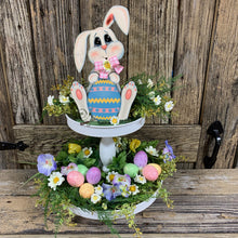 Load image into Gallery viewer, Spring Decoration, Easter Bunny with floppy ears, Farmhouse Spring, Easter Tiered tray decor, wooden Bunny with Easter egg, Primitive Bunny