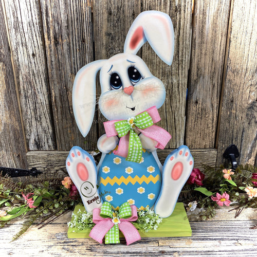 Spring Decoration, Easter Bunny centerpiece, bunny with floppy ears, Farmhouse Easter decor, wooden Bunny with Easter egg, Primitive Bunny