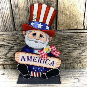 Uncle Sam, Patriotic decoration, Summer Arrangement, Primitive wooden Uncle Sam with stand, Americana, Fourth of July bow, Summer Flag decor
