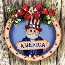 Load image into Gallery viewer, Uncle Sam, Patriotic Summer door hanger, Summer decor, Patriotic front door wreath, Fourth of July Decoration, Americana, Uncle Sam sign,
