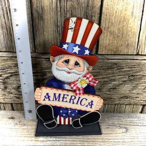 Uncle Sam, Patriotic decoration, Summer Arrangement, Primitive wooden Uncle Sam with stand, Americana, Fourth of July bow, Summer Flag decor