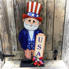Load image into Gallery viewer, Uncle Sam, Patriotic Summer decoration, USA porch sign, Patriotic centerpiece, Fourth of July Decor, Primitive Americana Uncle Sam decor
