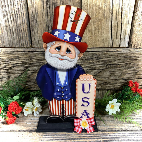 Uncle Sam, Patriotic shelf sitter, wooden USA sign, summer centerpiece, primitive Americana, Fourth of July, Patriotic tiered tray decor