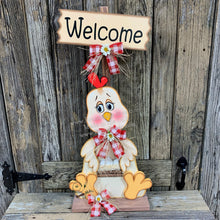 Load image into Gallery viewer, Farmhouse chicken decoration, Rooster decor, chicken decor, Farmhouse sign, wooden chicken, primitive chicken, kitchen rooster centerpiece,
