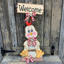 Load image into Gallery viewer, Farmhouse chicken decoration, Rooster decor, chicken decor, Farmhouse sign, wooden chicken, primitive chicken, kitchen rooster centerpiece,
