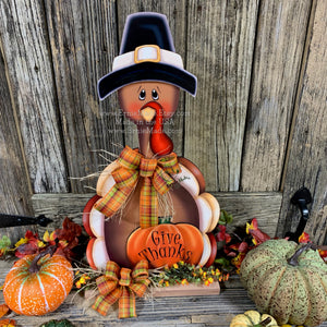 Thanksgiving Centerpiece, Turkey Centerpiece, Thanksgiving decoration, Turkey decor, Thanksgiving shelf sitter, Wooden Pilgrim Turkey decor