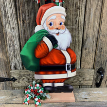 Load image into Gallery viewer, Santa Clause Decoration, Christmas centerpiece, Primitive Santa decor, Christmas Porch decor, Wooden Santa with North pole sign, Candy decor

