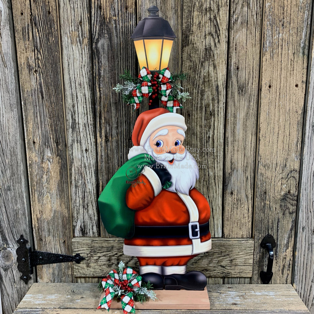Santa Clause Decoration, Christmas centerpiece, Primitive Santa decor, Christmas Porch decor, Wooden Santa with North pole sign, Candy decor