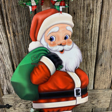 Load image into Gallery viewer, Santa Clause Decoration, Christmas centerpiece, Primitive Santa decor, Christmas Porch decor, Wooden Santa with North pole sign, Candy decor
