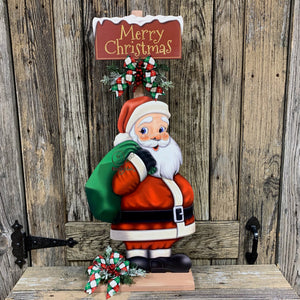 Santa Clause Decoration, Christmas centerpiece, Primitive Santa decor, Christmas Porch decor, Wooden Santa with North pole sign, Candy decor