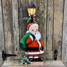 Load image into Gallery viewer, Santa Clause Decoration, Christmas centerpiece, Primitive Santa decor, Christmas Porch decor, Wooden Santa with North pole sign, Candy decor
