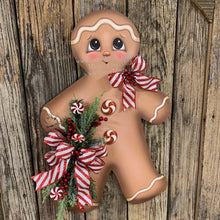 Load image into Gallery viewer, Gingerbread Decoration, Christmas door hanger, Gingerbread Christmas wreath for front door, gingerbread decor ,Gingerbread door hanger
