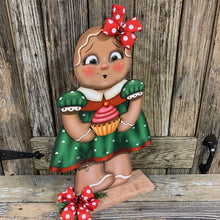 Load image into Gallery viewer, Gingerbread Decoration, Farmhouse Christmas, wooden Gingerbread and cupcake decoration, Candy land gingerbread decor, Christmas centerpiece
