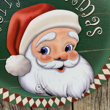 Load image into Gallery viewer, Front door hanger for Christmas, Christmas Farmhouse door decor, Wood round Christmas sign, Christmas gift, Wood Santa decor, Santa wreath
