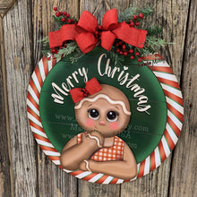 Load image into Gallery viewer, Gingerbread decoration, Front door hanger for Christmas, Christmas Farmhouse Gingerbread decor, round Christmas baking sign, Christmas gift
