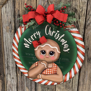 Gingerbread decoration, Front door hanger for Christmas, Christmas Farmhouse Gingerbread decor, round Christmas baking sign, Christmas gift