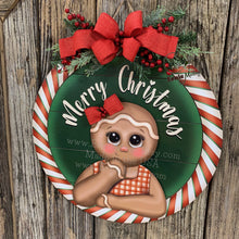 Load image into Gallery viewer, Gingerbread decoration, Front door hanger for Christmas, Christmas Farmhouse Gingerbread decor, round Christmas baking sign, Christmas gift
