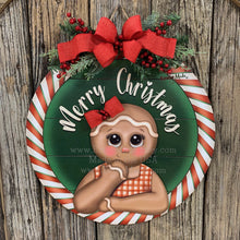Load image into Gallery viewer, Gingerbread decoration, Front door hanger for Christmas, Christmas Farmhouse Gingerbread decor, round Christmas baking sign, Christmas gift
