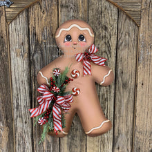 Load image into Gallery viewer, Gingerbread Decoration, Christmas door hanger, Gingerbread Christmas wreath for front door, gingerbread decor ,Gingerbread door hanger
