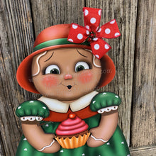 Load image into Gallery viewer, Gingerbread Decoration, Farmhouse Christmas, wooden Gingerbread and cupcake decoration, Candy land gingerbread decor, Christmas centerpiece
