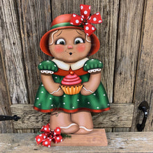 Load image into Gallery viewer, Gingerbread Decoration, Farmhouse Christmas, wooden Gingerbread and cupcake decoration, Candy land gingerbread decor, Christmas centerpiece
