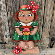 Load image into Gallery viewer, Gingerbread Decoration, Farmhouse Christmas, wooden Gingerbread and cupcake decoration, Candy land gingerbread decor, Christmas centerpiece
