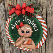 Load image into Gallery viewer, Gingerbread decoration, Front door hanger for Christmas, Christmas Farmhouse Gingerbread decor, round Christmas baking sign, Christmas gift
