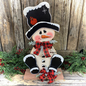 Snowman decoration, Snowman centerpiece, Winter decoration, Snowman decor, Snowman, Red Cardinal centerpiece, Snowman wreath, Wooden snowman