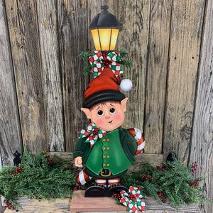 Elf Decoration for Christmas, Vintage Christmas North Pole sign, Farmhouse Christmas, large wood elf with sign, Gingerbread decor Candy cane