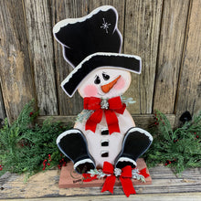 Load image into Gallery viewer, Snowman decoration, Snowman centerpiece, Winter decoration, Snowman decor, Snowman, Ernie Made snowman, Snowman shelf sitter, Wooden snowman
