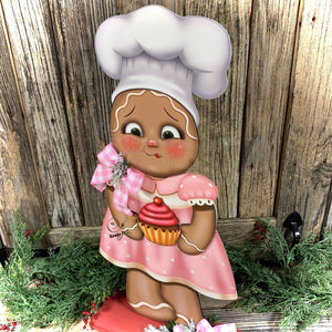 Pink Gingerbread Decoration, Pastel Pink Christmas Gingerbread decoration, Kitchen baking decor, pink Gingerbread and cupcake decorations